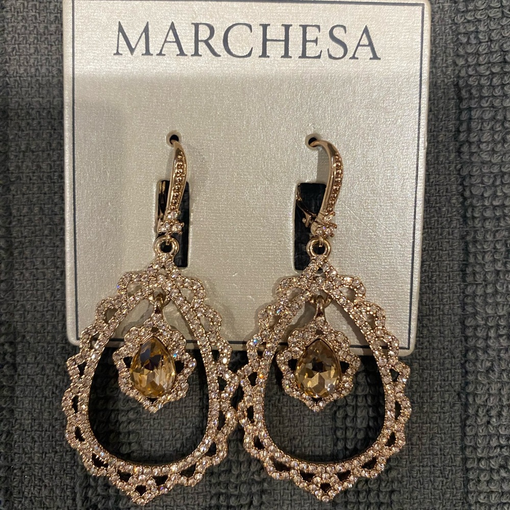 Marchesa Rose Gold and Crystal Teardrop Earrings